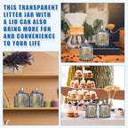 Aoriher 4 Pcs Crystal Glass Candy Jar Set with Lids Home Decorative Storage Jars for Apothecary, Bathroom, Kitchen, and Pantry, Ideal for Cotton Swabs and Jewelry(Large,Gray)
