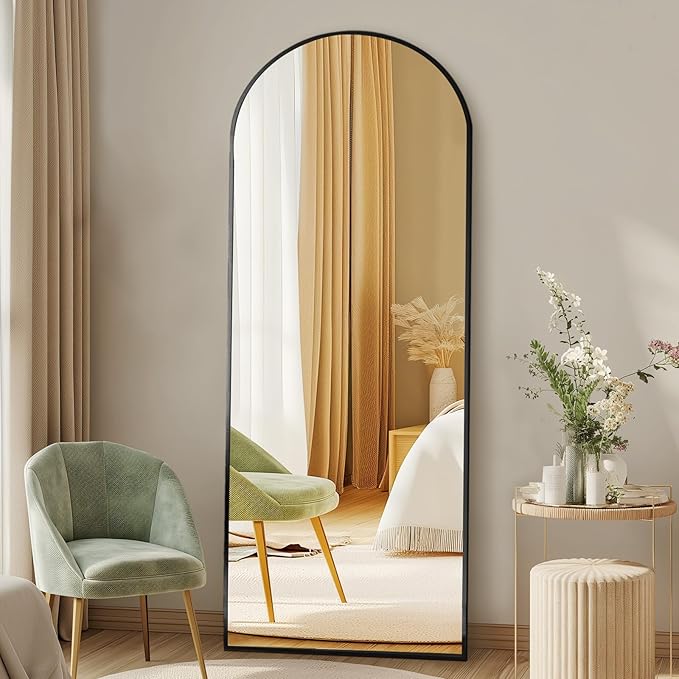 DUMOS Arched Full Length Floor Mirror, 56"x15" Full Body Standing Mirror with Aluminum Frame and Shatter Proorf Nano Glass, Modern Wall Hanging Leaning for Living Room, Home Decor, Black