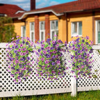 Artificial Hanging Flowers for Outdoors Spring Decoration, 2PCS Silk Fake Daisy Realistic Outdoor Flowers UV Resistant Porch Patio Window Yard Decor(Dark Orchid)