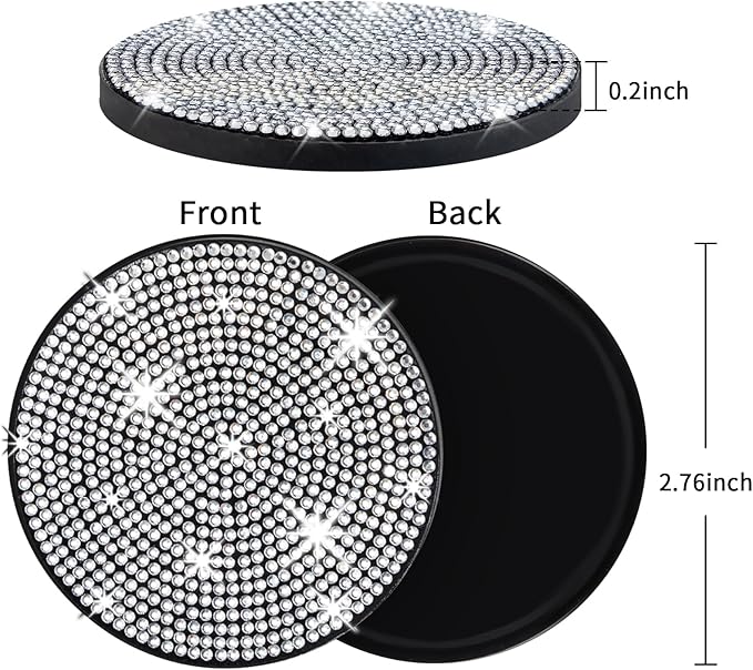 COCASES 4 Pack Bling Car Coasters, Car Cup Holder Coaster, Rhinestone Coaster for Cup Holders, Silicone Car Coasters for Women Car Interior Accessories (2.75'' White Crystal Circle)