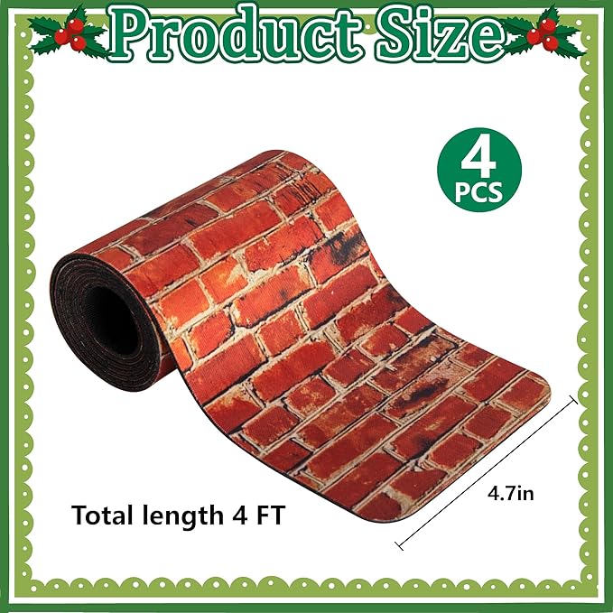 Iceyyyy 4 Pcs Christmas Village Red Brick Road-47.2 x 4.7 Inch Cuttable Christmas Village Landscape Road-Miniature Xmas Villages Accessories for DIY Home Garden Street Landscape Decorations