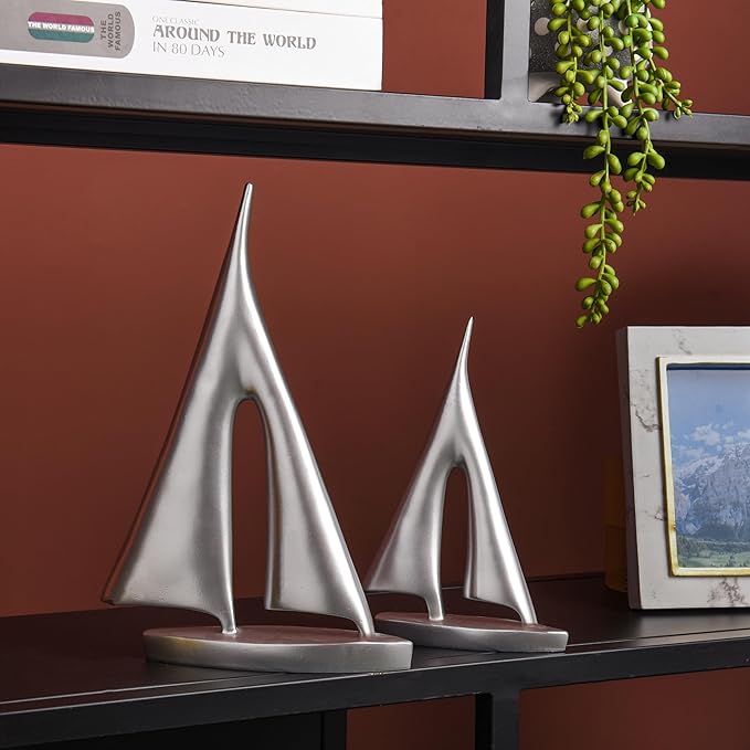 Modern Sculptures Home Decor, Silver Sailboat Decor Ornament, Boat Decorations Statue Decor, Art Sculptures and Statues, Sailboat Gifts Home Office Bathroom Shelf Decor Nautical Decor (2 Pack)