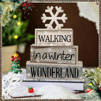 Moucuny 4 Pcs Winter Table Decorations Wooden Snowflake Decor Winter Tiered Snow Tray Decor Rustic Block Signs Gift Farmhouse Christmas Centerpiece for Wonderland Party Kitchen Shelf Home