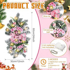 Lyrow 4 Pcs Cordless Prelit Christmas Artificial Swags 24" Xmas Stairway Swag Teardrop Trim with Timer Christmas Staircase Decoration Battery Operated Garland for Indoor Outdoor Railing Decor, Pink