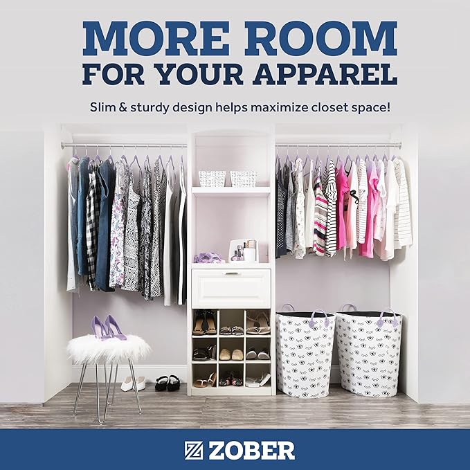 ZOBER Purple Velvet Hangers 50 Pack - Clothes Hangers, Coat Hanger for Pants & Dress Clothes - Non Slip w/ 360 Degree Swivel, Holds up to 10 lbs - Strong Felt Hanger for Clothing