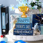 Yuntau 4 Pcs Father's Day Decorations Happy Father's Wooden Tabletop Tiered Tray Decor Rustic Best Dad Ever Trophy Block Table Sign Centerpiece for Farmhouse Shelf Office Birthday Party Gift