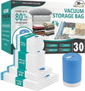 Cozy Essential Travel Vacuum Storage Bags with Rechargeable Cordless Electric Pump, Space Saver Bags for Luggage, Suitcase, Carry-On, for Clothes, Blankets, Comforters, Pillows, 30 Combo