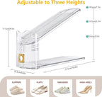 Shoe Slots Organizer for Closet, 6-Pack Adjustable Shoe Stacker & Space Saver Shoe Rack, Clear Double Deck Shoe Storage for Small Spaces (Transparent Gold)