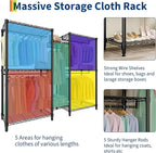 Heavy Duty Portable Closet Wardrobe Load 1874LBS,Metal Clothes Rack Garment Rack Free Standing Closet Organizers and storage with 8 Adjustable Shelves, 5 Hanging Rods 76.5"H x 73.6"L x 17.4"W