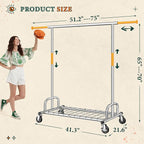 Raybee 75" W Clothes Rack Load 530 LBS, Clothing Racks for Hanging Clothes, Adjustable Heavy Duty Clothes Rack, Portable Metal Garment Rack for Bedroom Laundry Living Room