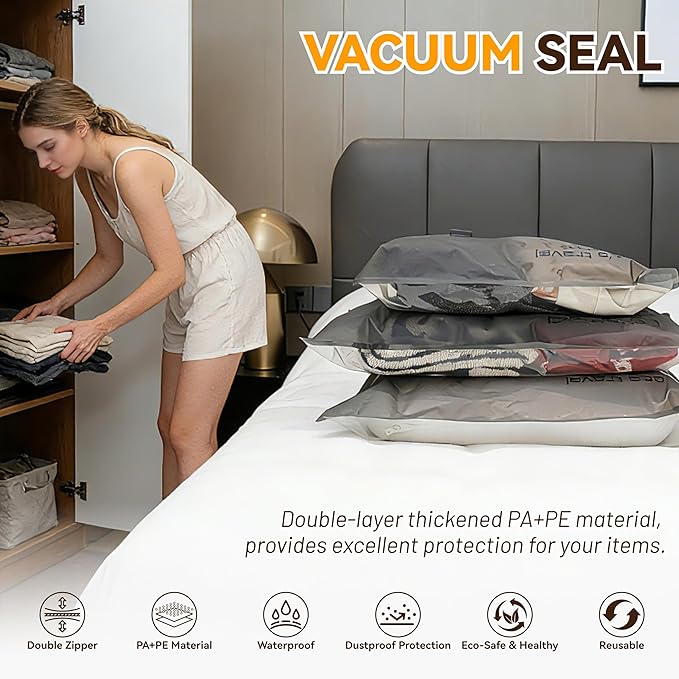 travel vacuum bags with Rechargeable Cordless Pump,12 Pack Vacuum Storage Space Saver Bags,vacuum luggage,Vacuum Seal Bags Seasonal Storage for Clothes Bedding Blanket Pillows Comforters