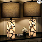 Scenekoy 23" Alabaster Table Lamps Set of 2 with Night Light for Living Room, Rotary Switch, Black Modern Table Lamp with Black Linen Shade, Nightstand Lamp for Bedroom Bedside Office (Bulb Included)