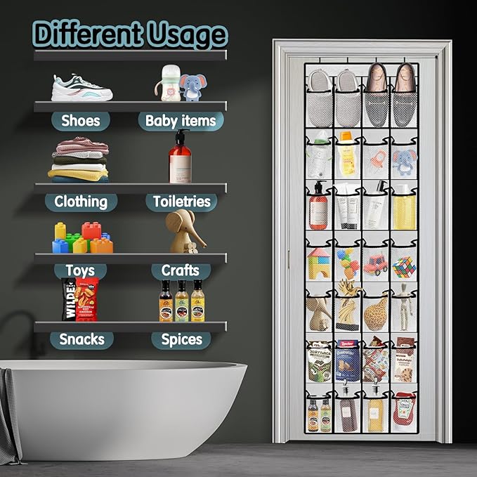 28 Compartment Over the Door Shoe Organizer, Breathable Mesh Large Shoe Rack for Closet Storage, Space Saving Hanging Shoe Holder with Reinforced Hooks (Fits Men & Women,White-01)