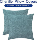 CaliTime Throw Pillow Covers Decorative 16 X 16 Inches Pack of 2 Cozy Chenille Cushion Cases for Couch Sofa Bed Living Room Home Smoke Blue