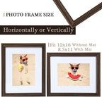 12x16 Picture Frame Walnut, 12 x 16 Wooden Frame for Wall with Real Glass, 8.5x11 Frames with Mat or 12x16 without Mat, Rustic Frame 12"x16" Art Frame Perfect for Gifts