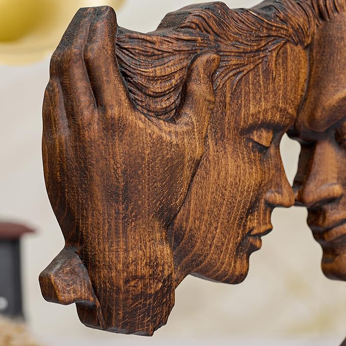 BGCOPPER Wooden Couple Statue, Abstract Couple Sculptures Ornament for Home Decor Women Gift for Anniversary Wedding (10 Inch)