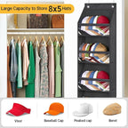 SLEEPING LAMB Narrow Door Hat Organizer for Baseball Caps, Baseball Hat Rack for Closet/Wall Hold 40 Hats Storage Holder Clear Hat Display (Black)