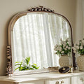 Wall Beaded Mirror, 44 x 32 Inch Round Top Right Angle Wall Mirror, Tempered Glass, Rust Resistant, Horizontally or Vertically Hanging, Silver