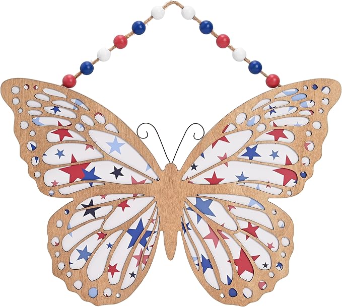 Valery Madelyn 4th of July Wreath, Patriotic Wreath for Front Door, Red White and Blue Butterfly Decor, Wooden Americana Sign for 4th of July Independence Day USA 250th Anniversary, 12 Inch