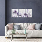 iHAPPYWALL 3 Pieces Lavender Dandelion Canvas Wall Art Abstract Wish Flower Butterfly Picture for Bathroom Bedroom Kitchen Wall Decor Ready to Hang 12x16inchx3pcs (Purple)