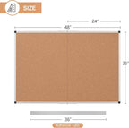 Cork Board Bulletin Board 36 x 48, Silver Aluminium Framed 4x3 Corkboard, Foldable Office Board for Wall, Large Wall Mounted Notice Pin Board with 36 Push Pins for School, Home & Office