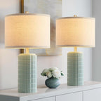 AIEAMPDO 23" Set of 2 Modern Ceramic Table Lamps for Living Room | Nightstand Lamps For Living Room Bedroom Entryway, Office And Study Room, 2 LED Bulbs Included
