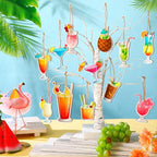 Geelin 36 Pcs Summer Wood Hanging Ornaments for Tree Mini Tree Decorations Hawaiian Beach Wooden Pendant Decorations with String for Luau Party Supplies(Cocktail)