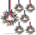 6 PCS Patriotic 4th of July Hanging Wreaths for Cabinets Small Independence Day Wreaths for Front Door with Red White Blue Berries & Lamb's Leaves Memorial Day Labor Day Mini Wreath for Home Decor