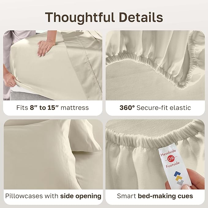 California Design Den Split King Sheet Set - 100% Cotton, 600 Thread Count Sateen, Breathable Luxury King Size Sheets for Adjustable Bed, Luxury Soft Hotel Quality Sheets - Ivory (Warm Cream)