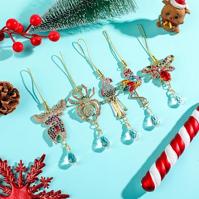 5Pcs Hanging Ornaments for Christmas Tree Mix Color Christmas Decor Metal Animal Pendant Xmas Wedding Party Gifts Crystal Suncatchers Indoor Home Decor