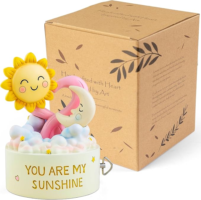 You are My Sunshine Musical Figurine, Wind-Up Music Box, Romantic Love Gift with Smiling Sun & Moon, Hand-Painted Pastel Keepsake for Valentine’s Day, Home Decor for Girlfriend, Wife, Anniversary