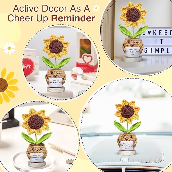 Gossby Teacher Appreciation Gifts - Thank You for Helping Me Grow - Mother's Day, Birthday, Graduation, End of Year, Thank You, Teacher's Day Gift from Student - Handmade Positive Sunflower Crochet