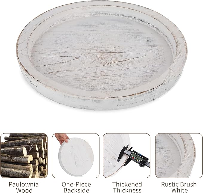 Hanobe Wooden Tray for Coffee Table: Candle Holder Plate Round Decorative Serving Tray - Vintage Table Centerpiece Rustic Farmhouse Home Decor