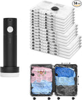 Vacuum Bags for Travel with Rechargeable Pump, 14 Combo (4L/4M/6S) Compression Packing Seal Bags for Luggage Suitcase, Space Saver for Clothing and Clothes Storage Travel