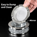 Ashtray, Cool Ashtrays for Cigarettes Outdoor, Cute Glass Ash Tray for Office Tabletop, Crushed Diamond Home Decor, Bling Crystal Decorative Ashtray for Smokers Indoor Use, 4"L x 4"W x 1.57"H, Silver