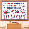 Epakh 4th of July Bulletin Board Decorations Set DIY Patriotic Fireworks Cutouts with Red Blue Crepe Paper Rolls, Independence Day Classroom Decor for Door Wall Summer School Home Supplies