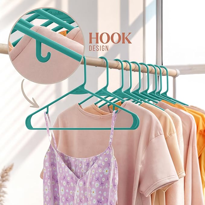 Plastic Hangers 50 Pack Aqua - Clothes Hangers - Makes The Perfect Coat Hanger and General Space Saving Clothes Hangers for Closet - Percheros Ganchos para Colgar Ropa Hangars