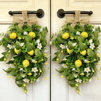 2 Pack 22'' Lemon Swag Wreaths for Cabinets Spring Summer Teardrop Wreath with White Daisy Flowers Artificial Lemon Teardrop Wreath with Bow for Farmhouse Front Door Porch Window Wall Hanging Decor