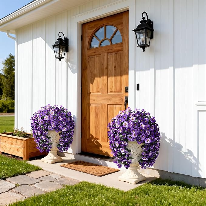 HyeFlora Artificial Flowers for Outdoors 2pcs Faux Silk Pansy Vines Lush UV Resistant Fake Hanging Flower Plants for Outside Porch Yard Patio Window Box (Rose)