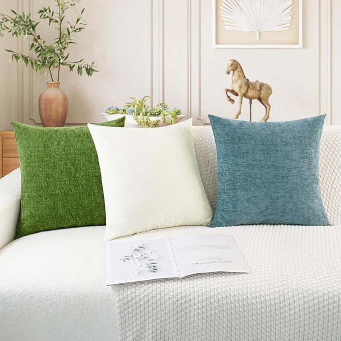 CaliTime Throw Pillow Covers Decorative 16 X 16 Inches Pack of 2 Cozy Chenille Cushion Case for Couch Sofa Bed Living Room Home Cream