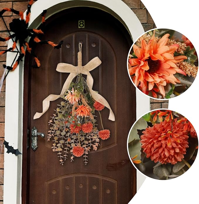Artificial Floral Teardrop Swag for Front Door Decoration Floral Flower Teardrop Wreath for Easter Window Cafe Farmhouse Wall
