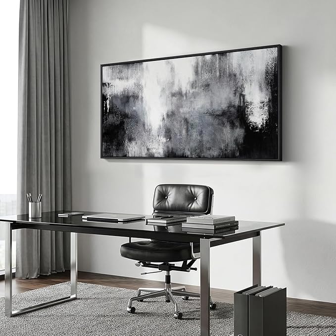 Large Framed Black and White Abstract Wall Art for Living Room, Grey Horizontal Canvas Prints Paintings Artwork for Walls, Neutral Modern Minimalist Pictures Wall Decor for Bedroom Office 30x60