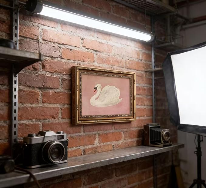 Vintage Gold Framed Wall Art Retro White Swan Cottagecore Canvas Print Neutral Moody Bird Painting Picture Rustic Farmhouse Pink Antique Swan Poster Artwork for Living Room Bedroom