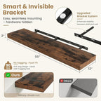 FLYJOE 55 Inch Long Floating Shelves for Wall Set of 1, 12" D Wood Grain Bathroom Shelves with Invisible Brackets, Easy Install Engineered Wood Storage Shelves for Kitchen, Living Room, Bedroom