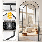 Antok 78" x 38" Full Length Mirror, Floor Mirror Arched Window Decorative Mirror, Metal Framed Decor Farmhouse Floor Mirrors Art Pane Mirrors Wall Decor for Bedroom, Living Room, Entryway Bronwn
