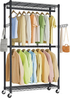 SONGMICS Heavy-Duty Rolling Clothes Rack, Garment Rack, Portable Closet on Wheels, with Adjustable Mesh Shelves and Hanging Rails, Hooks, 15.8 x 35.4 x 78.3 Inches, Ink Black ULGR416BH01