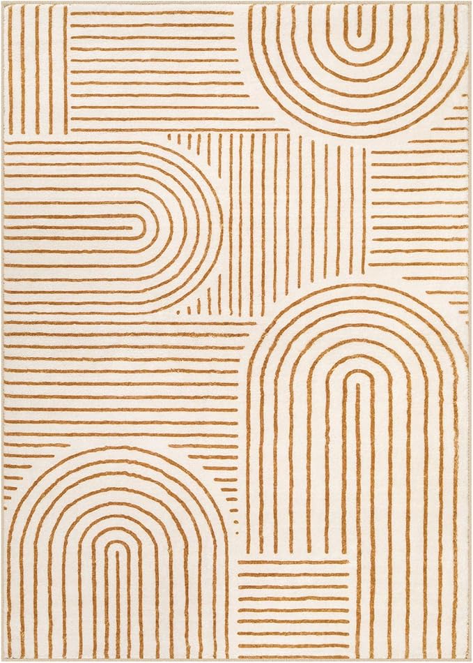 Lahome Abstract Washable Rugs 5x7, Non Slip Soft Living Room Rugs Ultra-Thin Rainbow Bedroom Rug, Non Skid Rug Backing Accent Carpet for Dining Room Office(5'x7',Orange)
