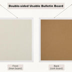 Thboxes Cork Board with Linen, 24" x 18" Double-Sided Bulletin Board Corkboard for Wall Picture Display Framed Vision Boards for Home Office School Pin Boards with 20 Pushpins &10 Clips