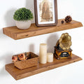 Marsmiles 20 inch Floating Shelves for Wall Elm Wood Live Edge Shelves|Rustic Wall Shelves with Invisible Heavy-Duty Bracket for Bathroom Living Room Kitchen|Natural, 2 Pack