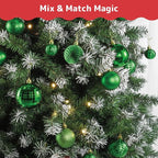 Prextex 36-Pieces Green Christmas Ornaments Set - Shatterproof, Festive Christmas Tree Balls Decorations in 3 Sizes and 6 Styles with Hanging Loops for Tree, Wreath, and Dazzling Holiday Party Decor